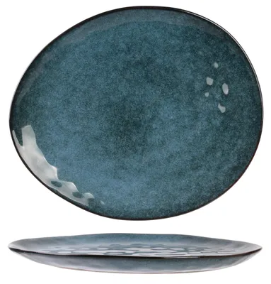 Serviertablett aus Steingut, rechteckig, blau, 27,5 cm