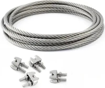 Produktbild von DRAHTSEIL EDELSTAHL + 4 SEILKLEMMEN 6mm 15 Meter   7x7 Edelstahlseil Seil Stahlseil