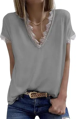 Produktbild von Damen Sommer T-Shirt Mit Grauer Spitze M