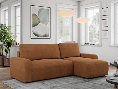 Produktbild von Struktur Stoff, Struktur Couch, Sofa mit Schlaffunktion und Bettkasten, Schlafsofa Struktur, Couchgarnitur Ecke Bettcouch, Struktur Stoff - ARGOS - Orange Struktur