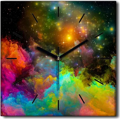 Produktbild von Coloray Uhr auf Leinwand 30x30 cm Wand Uhr Dekoration Wohnzimmer Segeltuch schwarze Hände -Galaxie des Sterns