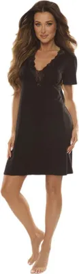 Produktbild von Forex Lingerie Bezauberndes kurzes Nachthemd/Negligee mit Spitze, Kurzarm Schwarz Spitze, Gr. M