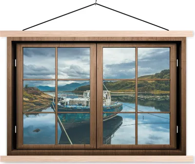 Produktbild von MuchoWow® Textilposter Aussicht - Boot - Wasser 60x40 cm mit holzfarbenen Rahmen - Bilder