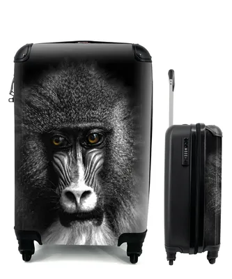 Produktbild von MuchoWow® Koffer Handgepäck Trolley Rollkoffer Kleine Reisekoffer mit 4 Rollen - Affe - Tiere - Augen - Braun - Schwarz und weiß - Cabin Size < 55x40x23 cm & 55x40x20 cm - Fotokoffer - Kabinenkoffer - Boardgepäck - Reise-Box - Reisekoffer - Reisegepäck - Koffer mit Bild - Trolley für Kinder