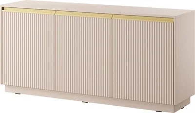 Obrázek produktu pro Komoda Loren 154 cm z kašmíru s drážkovanými čely a úchytkami ve zlaté barvě