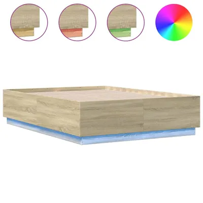 Zdjęcie produktu dla Rama łóżka z LED, dąb sonoma, 135x190 cm
