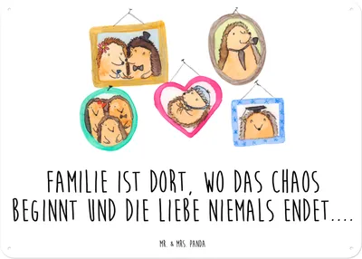 Produktbild von Mr. & Mrs. Panda tafel Igel Familie DIN A5 - Weiß - Geschenk, Mama, Blechschild, Bilder, Liebe, Glück, Bruder, Türschild, Metall, Schild, Wandbild, Muttertag
