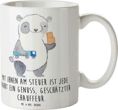 Produktbild von Mr. & Mrs. Panda Becher Chauffeur Genussfahrt - Weiß - Geschenk, Bedanken, cappuccinotasse, Geschenkidee, sicher, Kaffeetasse, Trinkbecher, Aufmerksamkeit, schöne tasse