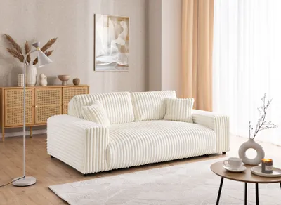 Produktbild von Mollis - Sofa 3 Sitzer aus Hellbeige Plüschcord mit schöner Sitzkomfort