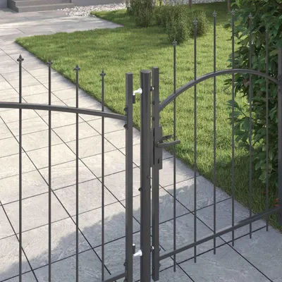 Image de Portail de jardin vidaXL avec serrure, modèle Woerden, gris, 100 x 400 cm, en acier