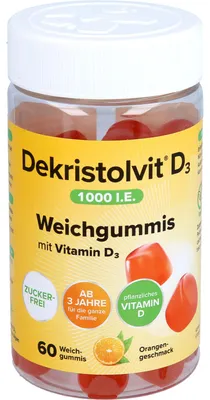 Image de Dekristolvit D3 1000 I.U. Gommes molles à partir de 3 ans pour toute la famille, 60 pcs. Oursons en gomme