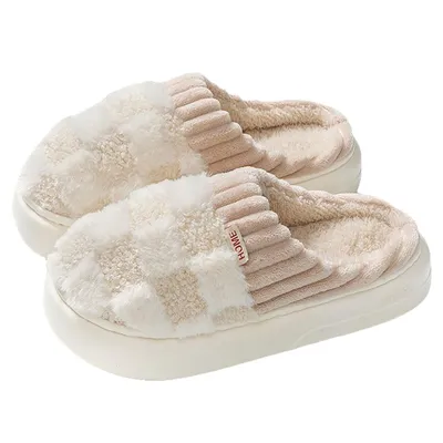 Produktbild von Hausschuhe Damen, Flauschige Damen Plüsch Warme Pantoffeln für drinnen und draußen, Weiß, Größe: 38-39