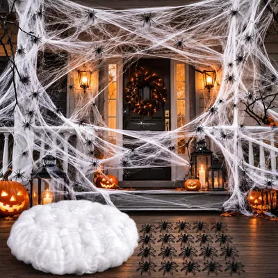 Image de Toile d'araignée pour Halloween, 100 g, avec 40 araignées, décoration pour les fêtes effrayantes