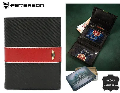 Produktbild von Peterson | Großes Herrenportemonnaie, aus Leder, ohne Schließe, Schwarz, Rot, 10x12.5 cm
