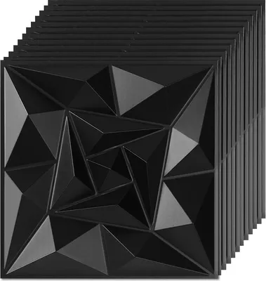 Obrázek produktu pro Hebitod 12ks 3D panelů na zeď Polyvinylchlorid PVC - obklady na stěny a stropy - 50x50 cm (0,25 m²) - lehké, flexibilní a snadno se instalují - černá barva