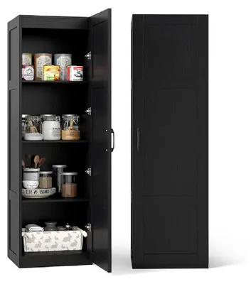 Image de COSTWAY, armoire haute à 4 étagères, meuble de rangement étroit, meuble bas avec porte, organisateur de provisions de 40x37,5x150 cm pour la cuisine, couleur noire