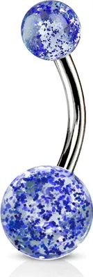 Produktbild von viva-adorno Bauchnabel Piercing Banane Barbell Chirurgenstahl Glitzer Kugeln Acryl Z317, blau
