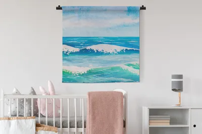 Produktbild von MuchoWow® Wandteppich Wandbehang Golf - Meer - Aquarell 90x90 cm Tapisserie Dekoration Wandtuch - Wandaufhänger