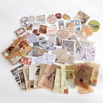 Produktbild von Vintage Sticker Set 60 Stück – Scrapbooking & Junk Journal Deko