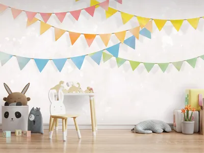 Produktbild von Vlies Fototapete bunte Wimpelkette 400x280 cm Tapeten Wandtapete XXL Wimpel Banner Party Girlande Abstrakt e-A-10057-a-a
