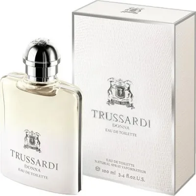 A bottle of Trussardi Donna Eau de Toilette and its packaging are displayed against a white background.