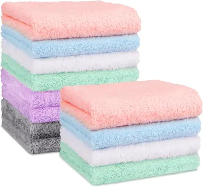 Productafbeelding van Babywashandjes, 12 stuks, van microvezel-koraalfleece, zacht en absorberend, 17,8 x 22,9 cm