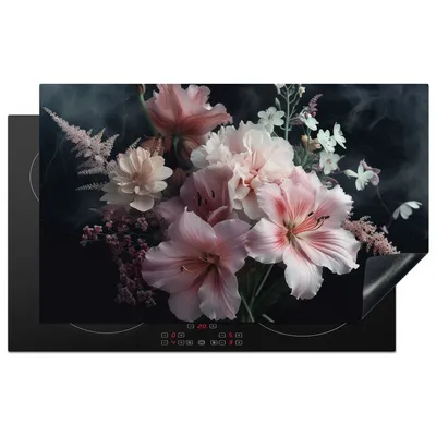Produktbild von KitchenYeah© Herdabdeckplatte Blumen - Rosa - Pflanzen , 83x51cm, Küche Deko, Glaskeramikkochfeld Herdabdeckung, Abdeckplatte fùr Kochfeld