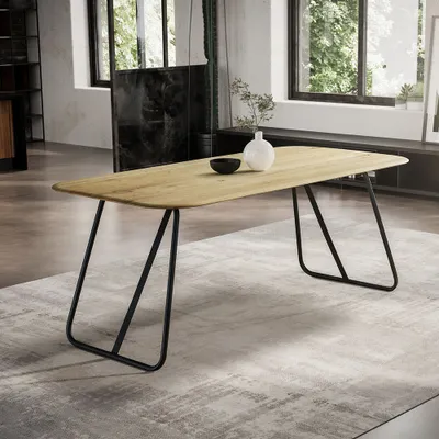 Produktbild von Esstisch 180x90cm mit runder Kante, Wildeiche massiv geölt, Metallfußgestell, TISDALE-69