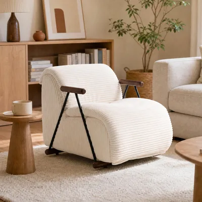 Produktbild von LVHOM Relaxsessel mit Lattenrost, ergonomischer Fernsehsessel, gepolsterter Loungesessel mit Armlehnen, XXL Lesesessel, Cord Beige