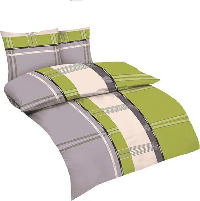 Produktbild von 4-tlg Mikrofaser Bettwäsche Set Bettgarnitur Bettbezug 135x200 Kissenbezug 80x80 Modern Karo Gestreift NEU Taupe Grau Grün