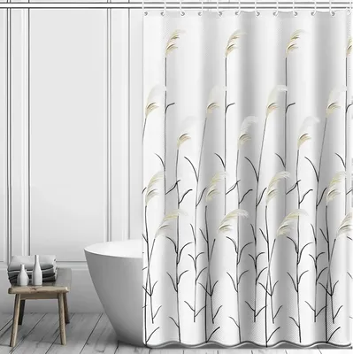 Produktbild von Duschvorhang180x180cm Anti-Schimme | Schilfblume Botanischer Duschvorhang | Hochwertige Duschvorhangringe 12pcs Waschbar Beschwert Saum, Schnell Trocknend Duschvorhänge