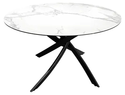 Image de Table de salle à manger ronde ARAVIS 120 cm – Céramique effet marbre blanc et piètement métal noir design