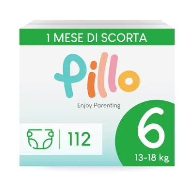 Immagine prodotto di Pillo Pannolini Taglia 6 - Scorta da 112 Pannolini, 4 Confezioni da 28 Pannolini Taglia 6 - XL (13-18 kg), Pannolini Pillo - Prima Infanzia
