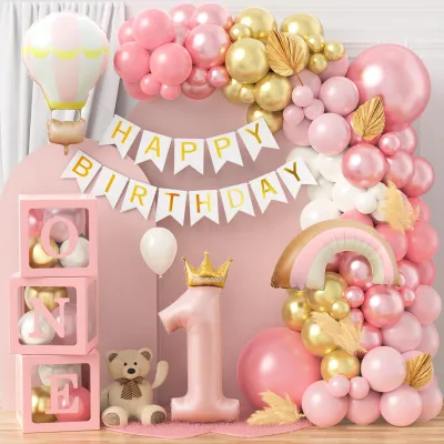 Geburtstagsdeko-Set 1. Geburtstag Mädchen, 126-teilig, Rosa