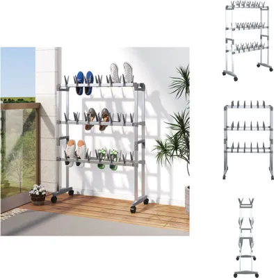 Obrázok produktu pre vidaXL Regál na topánky s kolieskami strieborný 66x27x100 cm - Regály a skrine na topánky
