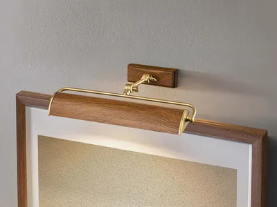 Produktbild von Edle LED Bilderleuchte in Holzoptik, verstellbare Spiegelleuchte Breite 44,5cm
