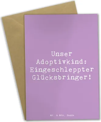 Produktbild von Mr. & Mrs. Panda jubiläumskarte Spruch Adoptivkind Glücksbringer - Lavendeltraum - Geschenk, Herz, dankeskarten, Adoption, Familienbande, Familie, Liebe, einladungskarten