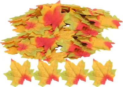 Image de 100 pièces/sachet de feuilles d'érable artificielles pour Thanksgiving, feuille d'automne, mariage, fête, décoration de table, rouge, vert