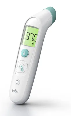Productafbeelding van Braun BST200WE, contactloze thermometer, wit, voor metingen op het voorhoofd, met knoppen, °C, werkt op AA-batterijen