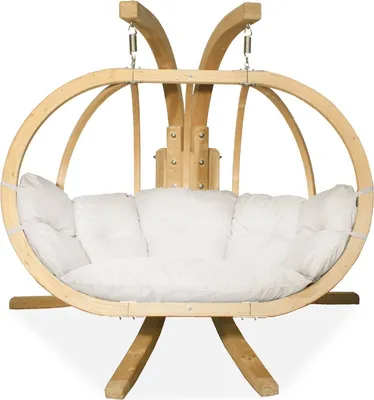 Produktbild von KONSIMO Hölzerner Hängesessel mit Gestell für zwei Personen "CALLISTO", beige, Hölz, Modern Design, 240x183x137 cm