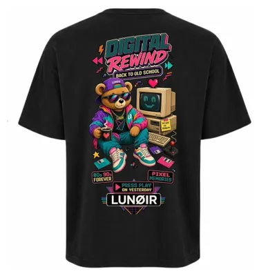 Produktbild von Damen Oversize T-Shirt Schwarz XL – Bedrucktes Shirt mit Retro Motiv aus Baumwolle – LUNØIR ©