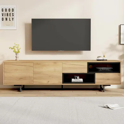 Image de Meuble TV rouge - 173 x 38 x 48 cm - En bois - Pour téléviseurs de 70 à 79 pouces