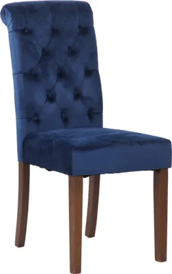 Image de Chaise de salle à manger CLP Lisburn, avec dossier de style Chesterfield, couleur bleue, revêtue en velours