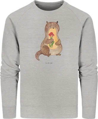Produktbild von Mr. & Mrs. Panda Baumwoll Pullover Otter Blumenstrauß Größe XL - Heather Grey - Geschenk, Pulli, Bio Sweatshirt, Seeotter, Niedlich, See, Süß, Sweater