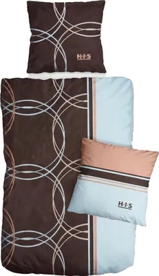 Produktbild von Satin Bettwäsche Baumwolle Kreise Blau 155x220 80x80cm: 4tlg.
