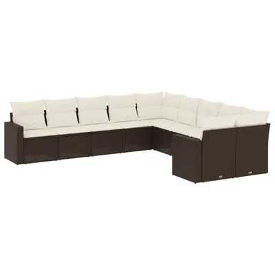 Produktbild von 10-tlg. Garten-Sofagarnitur mit Kissen Braun Poly Rattan