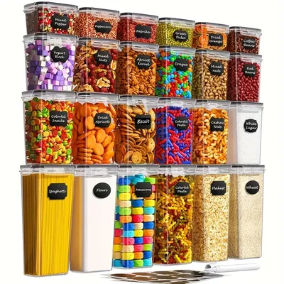 Produktbild von 24-tlg Vorratsdosen mit Deckel Luftdicht Set, BPA frei, Küchenspeicherbehälter mit Etiketten , Aufbewahrungsdose PP-Material, Küche Aufbewahrungsbox