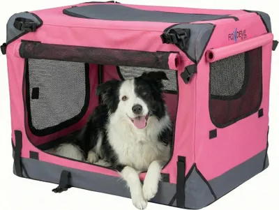 Produktbild von Foxdevil by xonic® Faltbare Hundebox / Katzenbox für mittelgroße Tiere – Hundetransportbox Auto und Zuhause – Transportbox Hund – Hundebox Auto Kofferraum (Light Pink, XXL)
