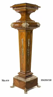 Obrázok produktu pre Casa Padrino, baroková stĺpiková dekorácia s mramorovými detailmi v mahagónovej farbe a zlatom, rozmer 35 x 35 x výška 130 cm