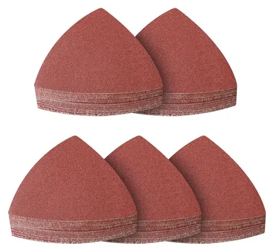 Obrázek produktu pro Brusný papír do delta brusky, 100 kusů, zrnitost 240, rozměry 93x93x93 mm, suchý zip, vhodný pro dřevo a kov
